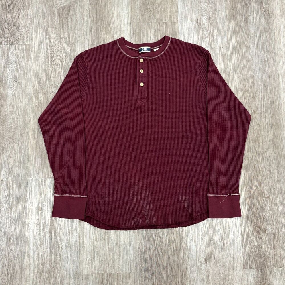 Vintage Y2K Gap Waffle Knit Thermal Long Sleeve Shirt Wmn's Sz XXL Henley Button